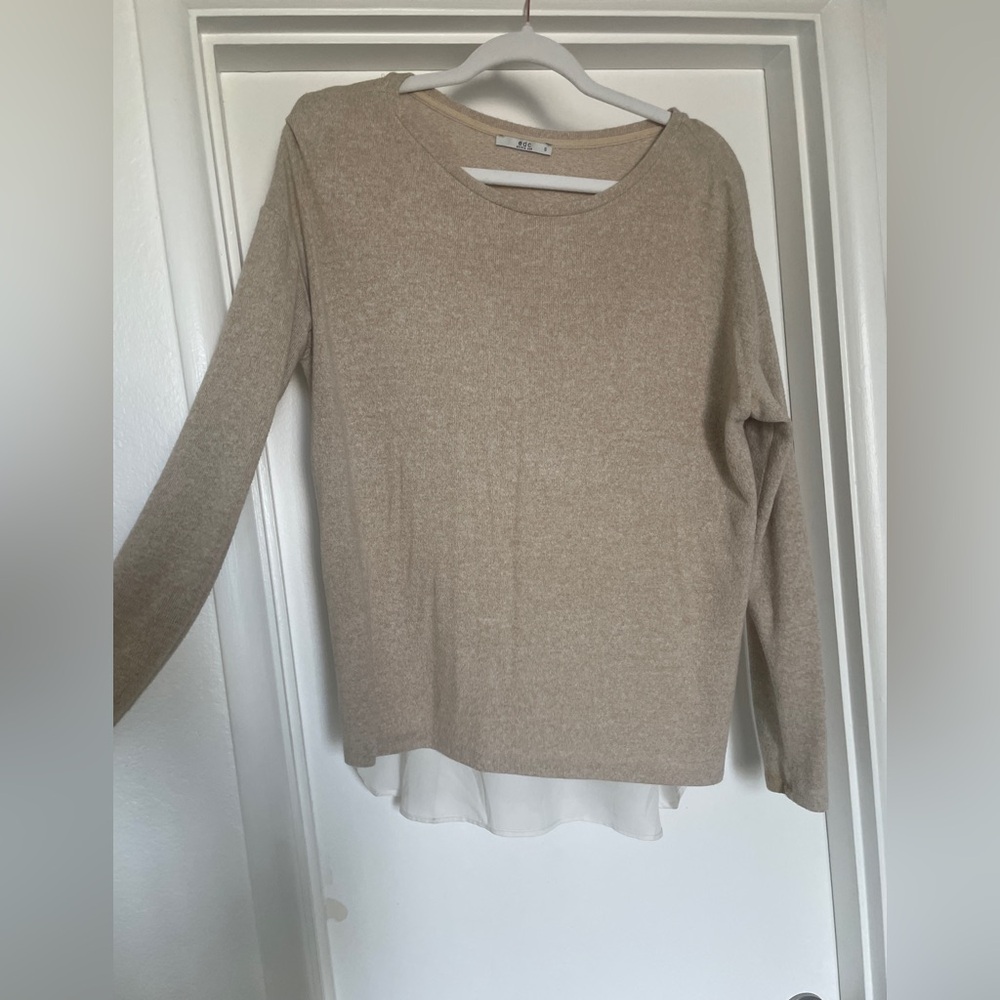 Beige Oatmeal Long Sleeve Sweater with Sheer Back